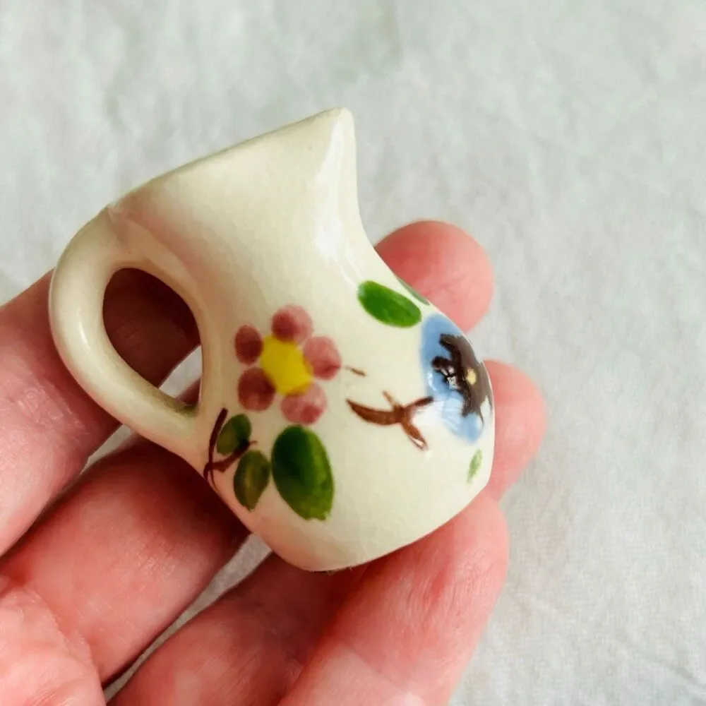 4 Vintage Miniature Pitchers Ceramic Floral Souvenir Toby Girl